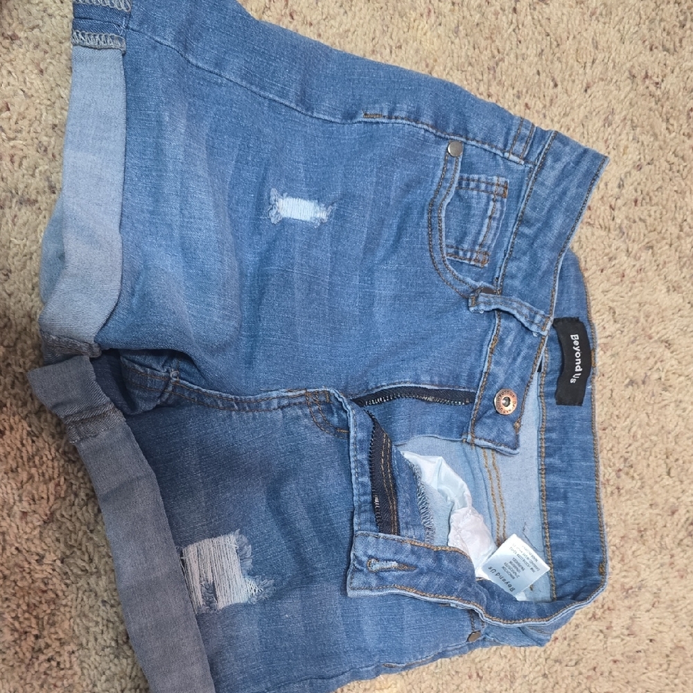 Blue Distressed Denim Shorts